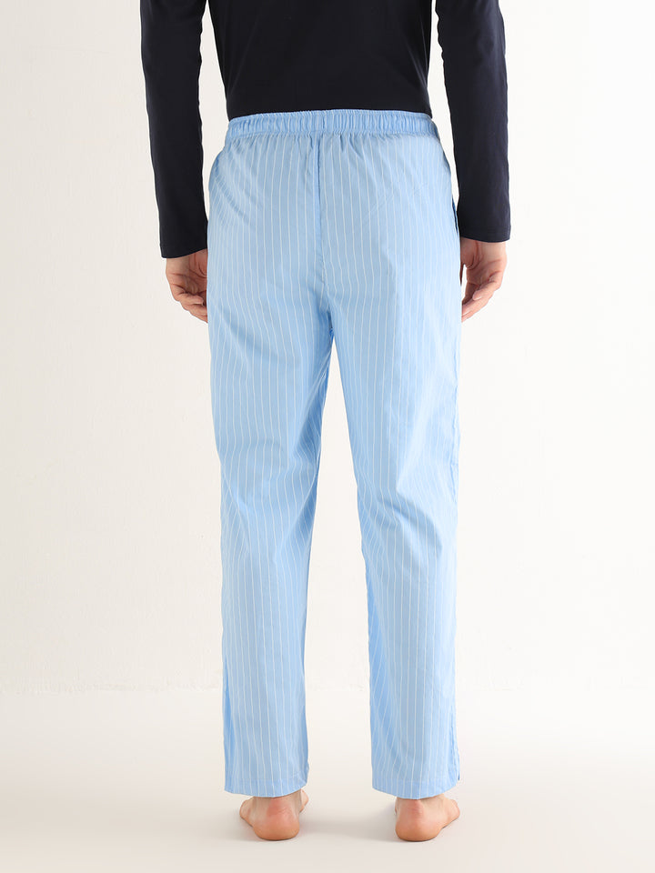 Hancock   Men   Blue   Stripes   Pure Cotton   Relaxed Fit   Night Wear   Lounge Pant