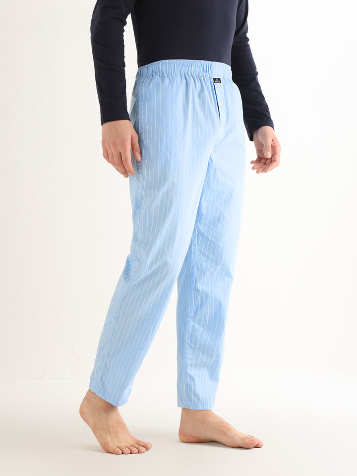 Hancock   Men   Blue   Stripes   Pure Cotton   Relaxed Fit   Night Wear   Lounge Pant
