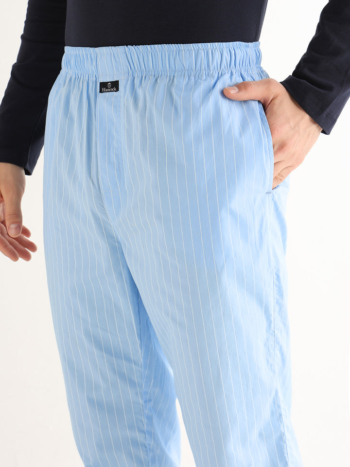 Hancock   Men   Blue   Stripes   Pure Cotton   Relaxed Fit   Night Wear   Lounge Pant