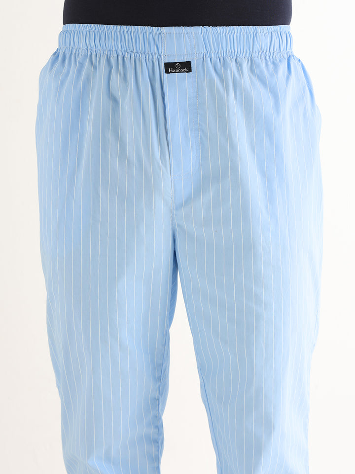 Hancock   Men   Blue   Stripes   Pure Cotton   Relaxed Fit   Night Wear   Lounge Pant