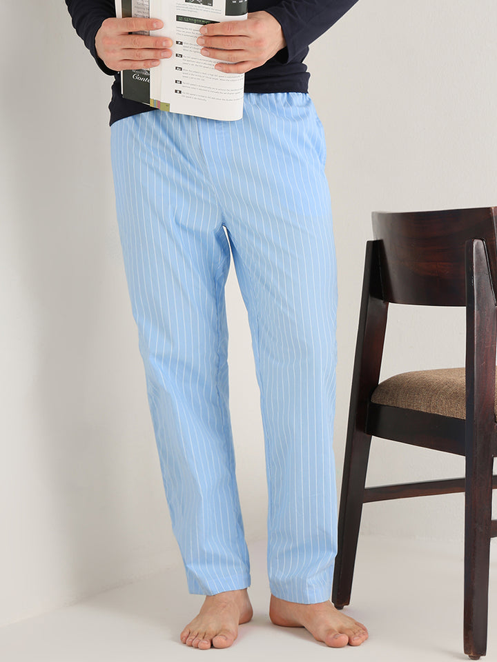 Hancock   Men   Blue   Stripes   Pure Cotton   Relaxed Fit   Night Wear   Lounge Pant