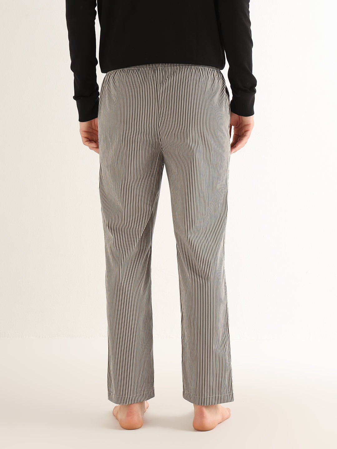 Hancock   Men   Beige & Black   Stripes   Pure Cotton   Relaxed Fit   Night Wear   Lounge Pant