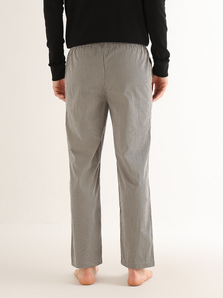 Hancock   Men   Beige & Black   Stripes   Pure Cotton   Relaxed Fit   Night Wear   Lounge Pant