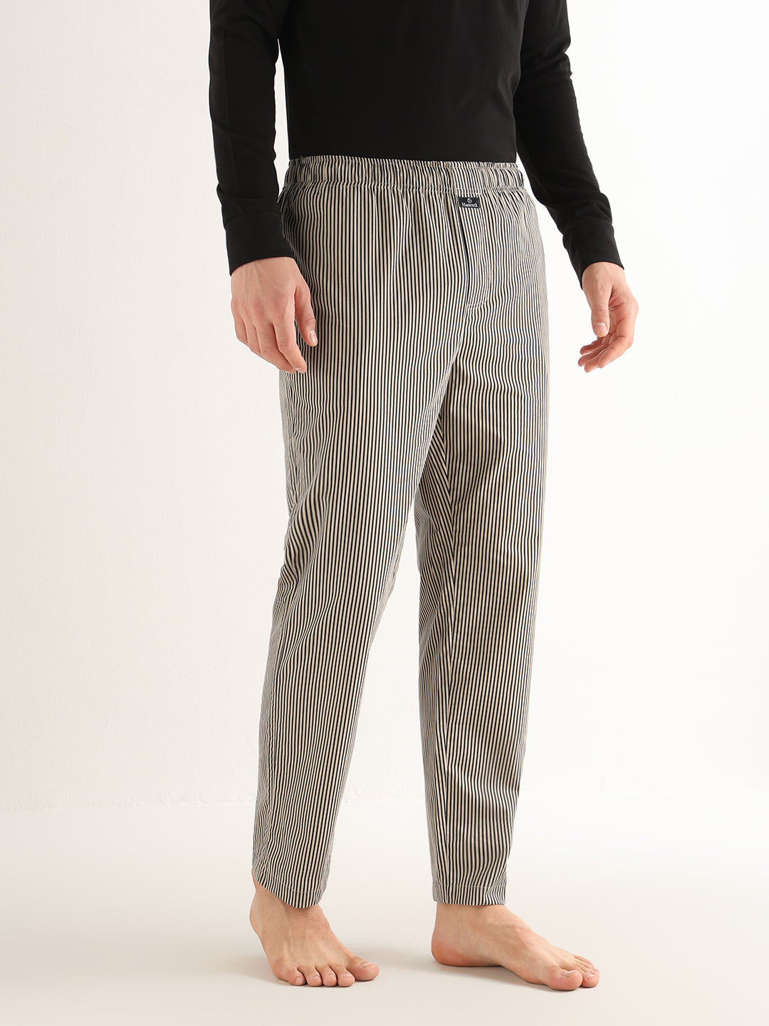Hancock   Men   Beige & Black   Stripes   Pure Cotton   Relaxed Fit   Night Wear   Lounge Pant