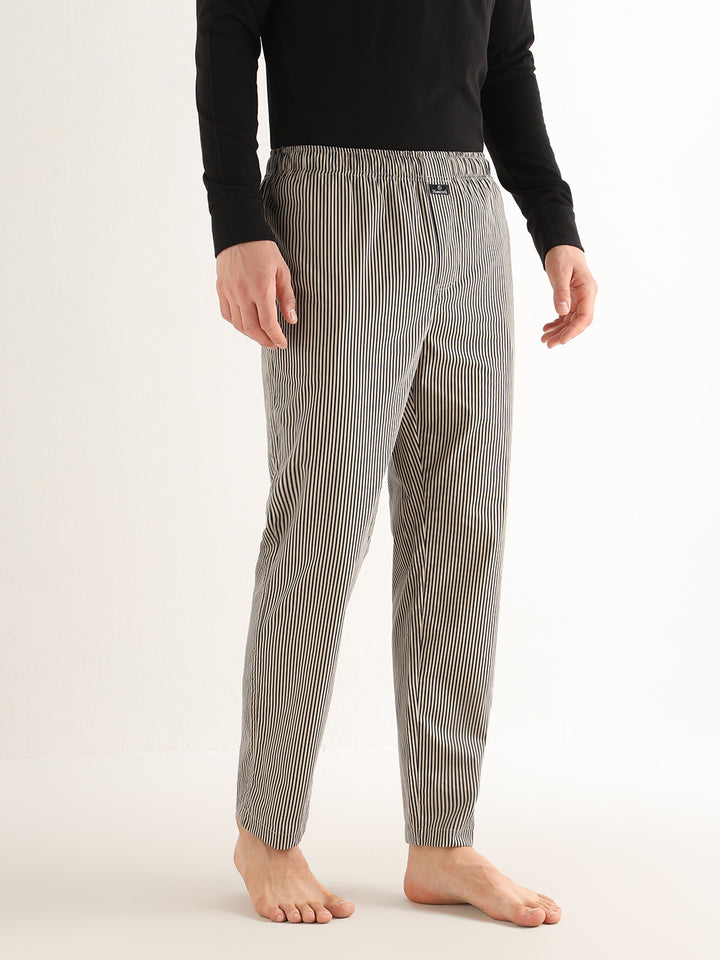 Hancock   Men   Beige & Black   Stripes   Pure Cotton   Relaxed Fit   Night Wear   Lounge Pant