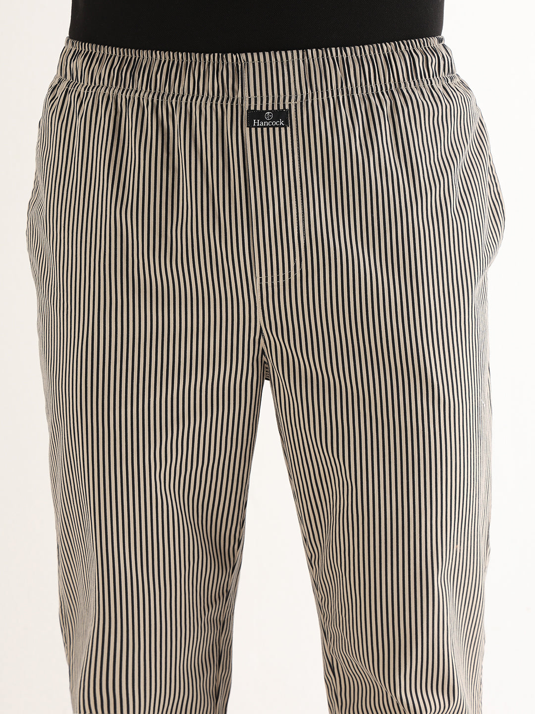 Hancock   Men   Beige & Black   Stripes   Pure Cotton   Relaxed Fit   Night Wear   Lounge Pant