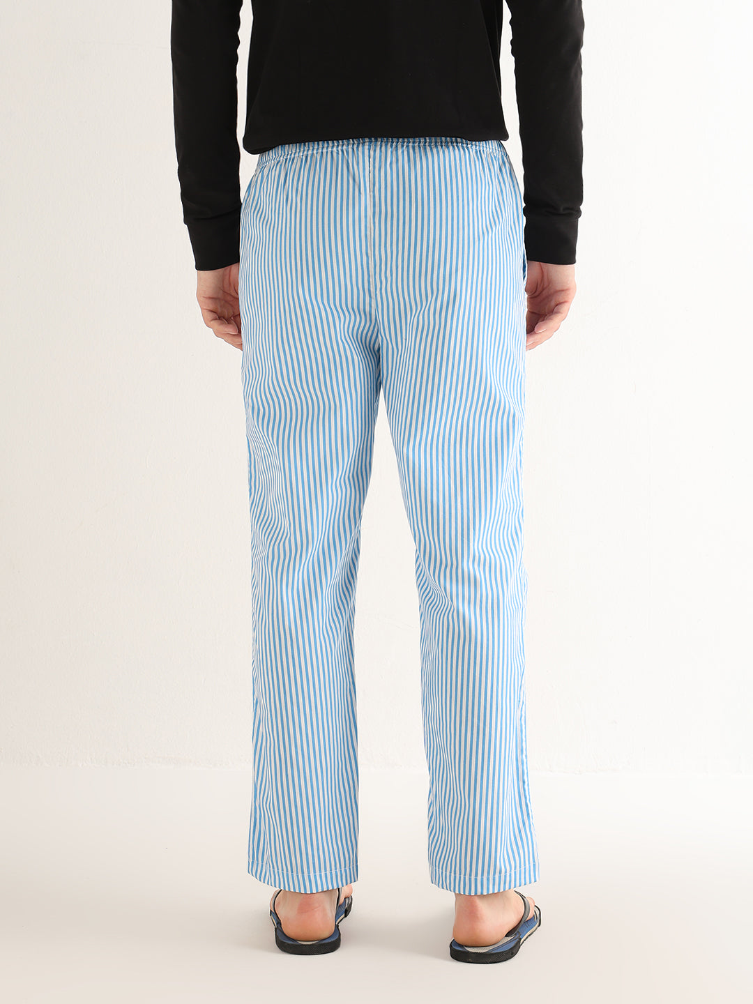 Hancock   Men   White & Blue   Stripes   Pure Cotton   Relaxed Fit   Night Wear   Lounge Pant