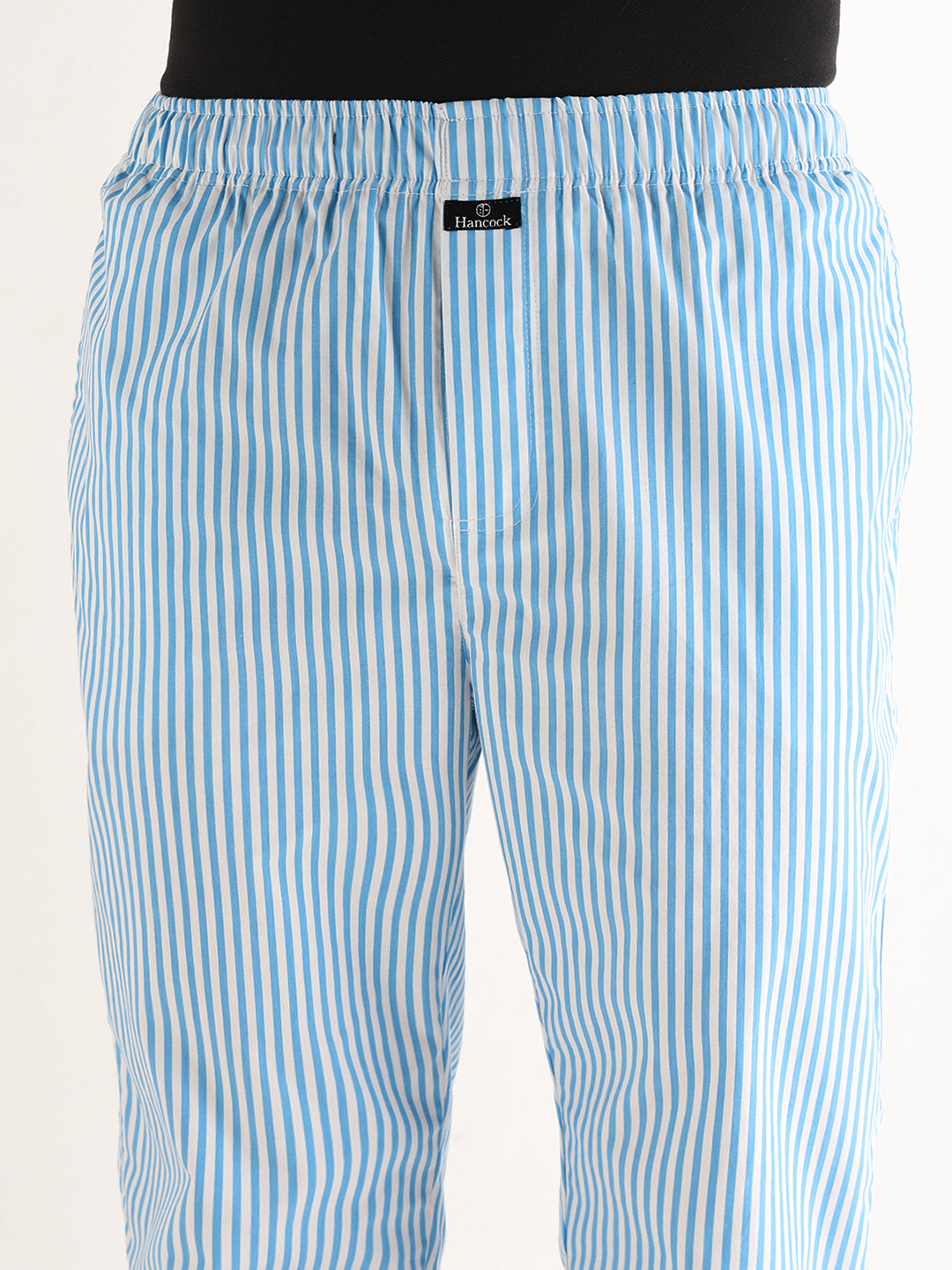 Hancock   Men   White & Blue   Stripes   Pure Cotton   Relaxed Fit   Night Wear   Lounge Pant