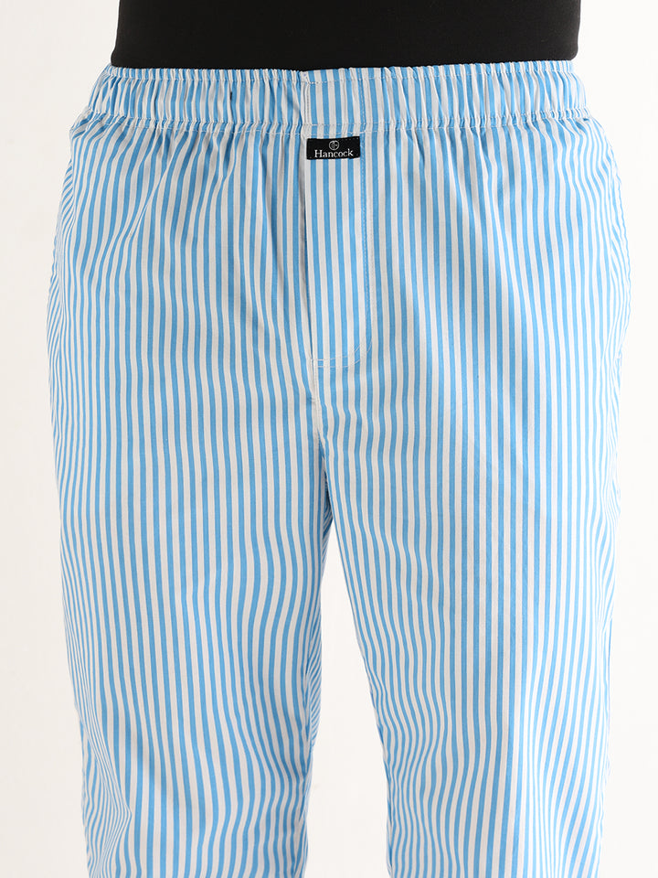 Hancock   Men   White & Blue   Stripes   Pure Cotton   Relaxed Fit   Night Wear   Lounge Pant