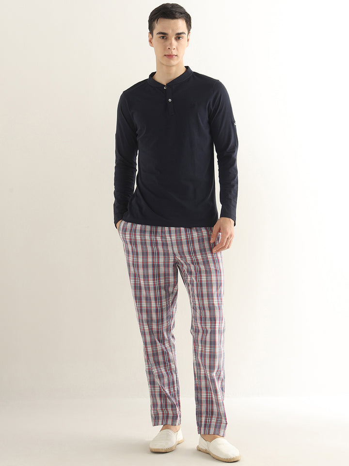 Hancock Men Grey & Red Checked Pure Cotton Relaxed Fit Casual Lounge Pant