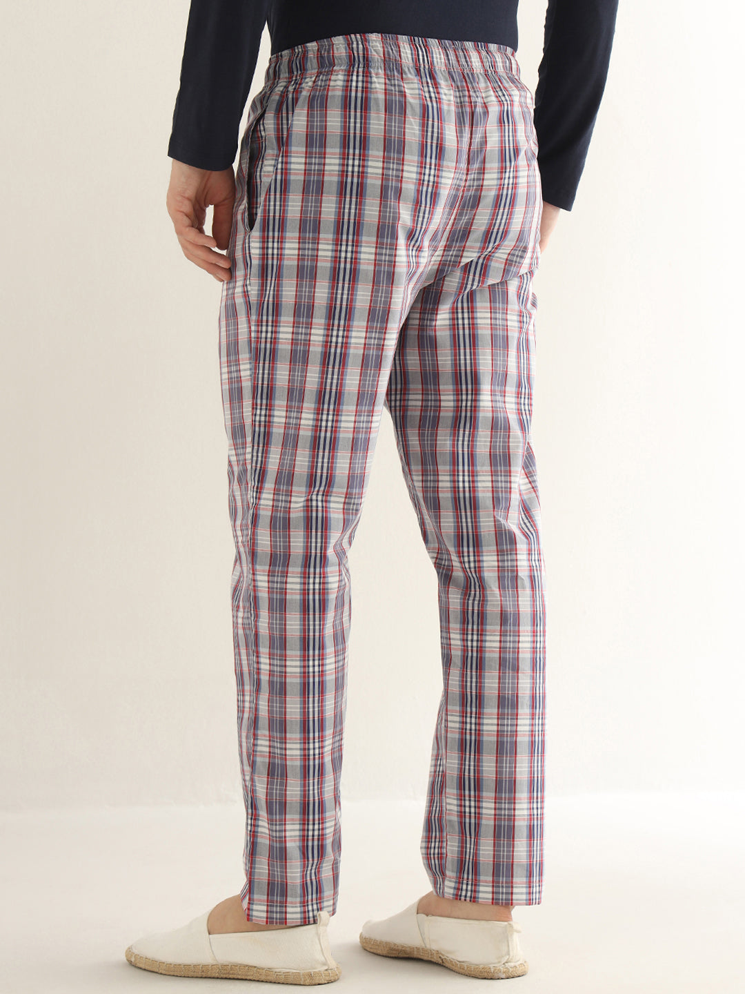 Hancock Men Grey & Red Checked Pure Cotton Relaxed Fit Casual Lounge Pant