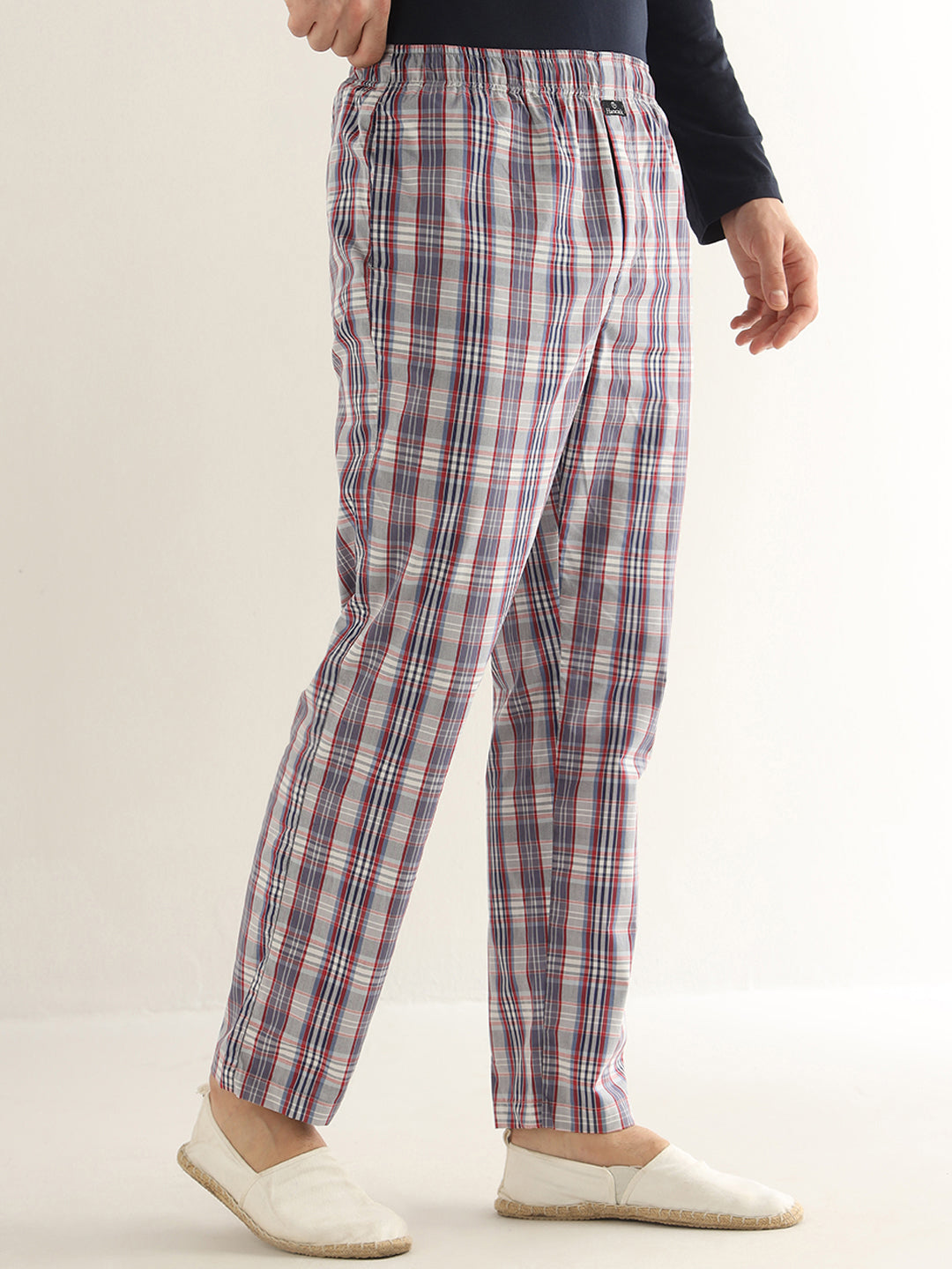 Hancock Men Grey & Red Checked Pure Cotton Relaxed Fit Casual Lounge Pant