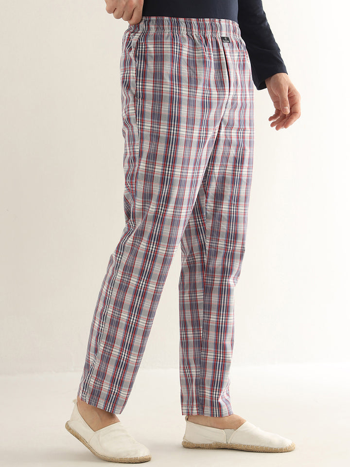 Hancock Men Grey & Red Checked Pure Cotton Relaxed Fit Casual Lounge Pant