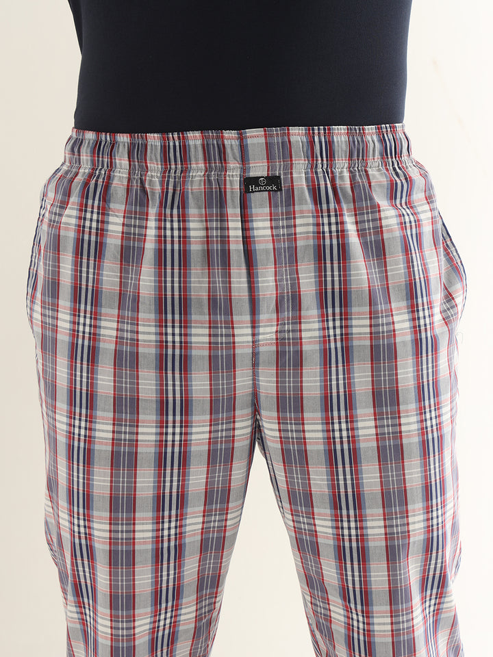 Hancock Men Grey & Red Checked Pure Cotton Relaxed Fit Casual Lounge Pant