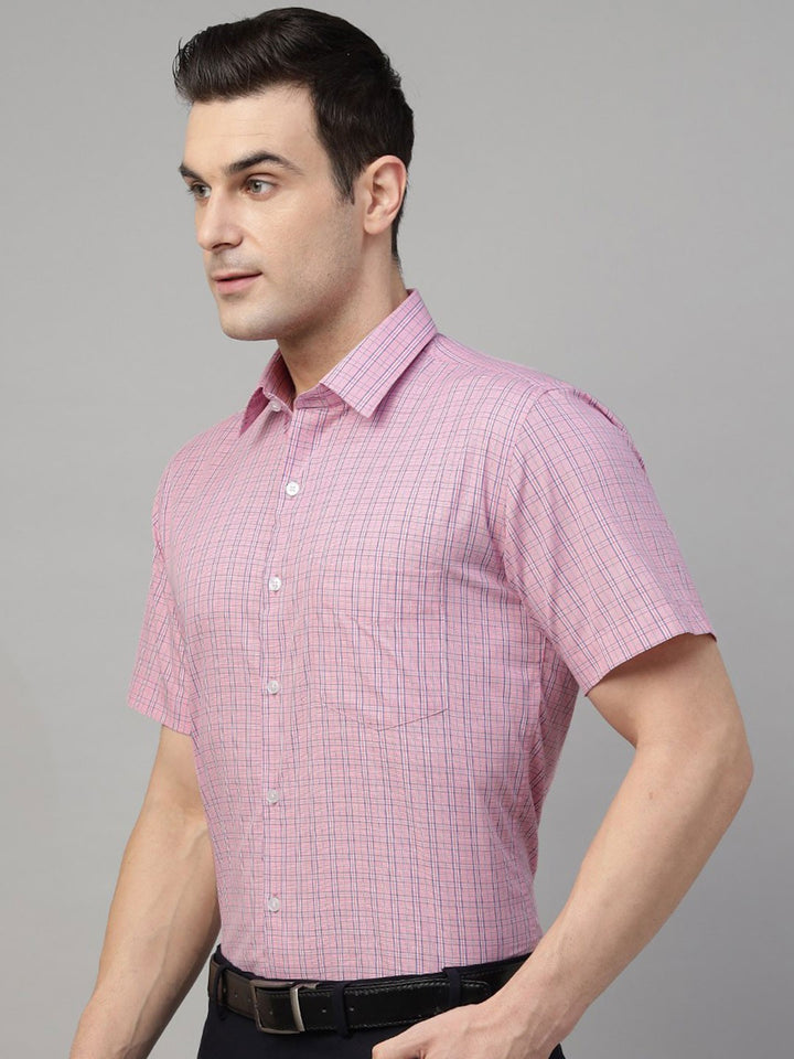 Pink tartan checked pure cotton short sleeves shirt 