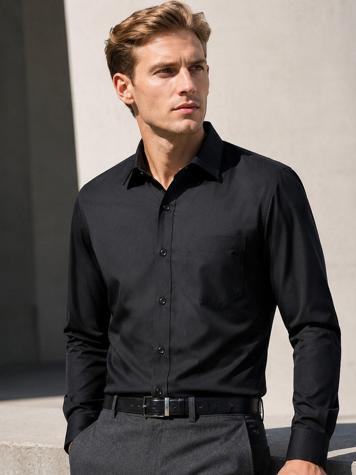 Men Black Solid Rich Cotton Slim Fit Formal Shirt
