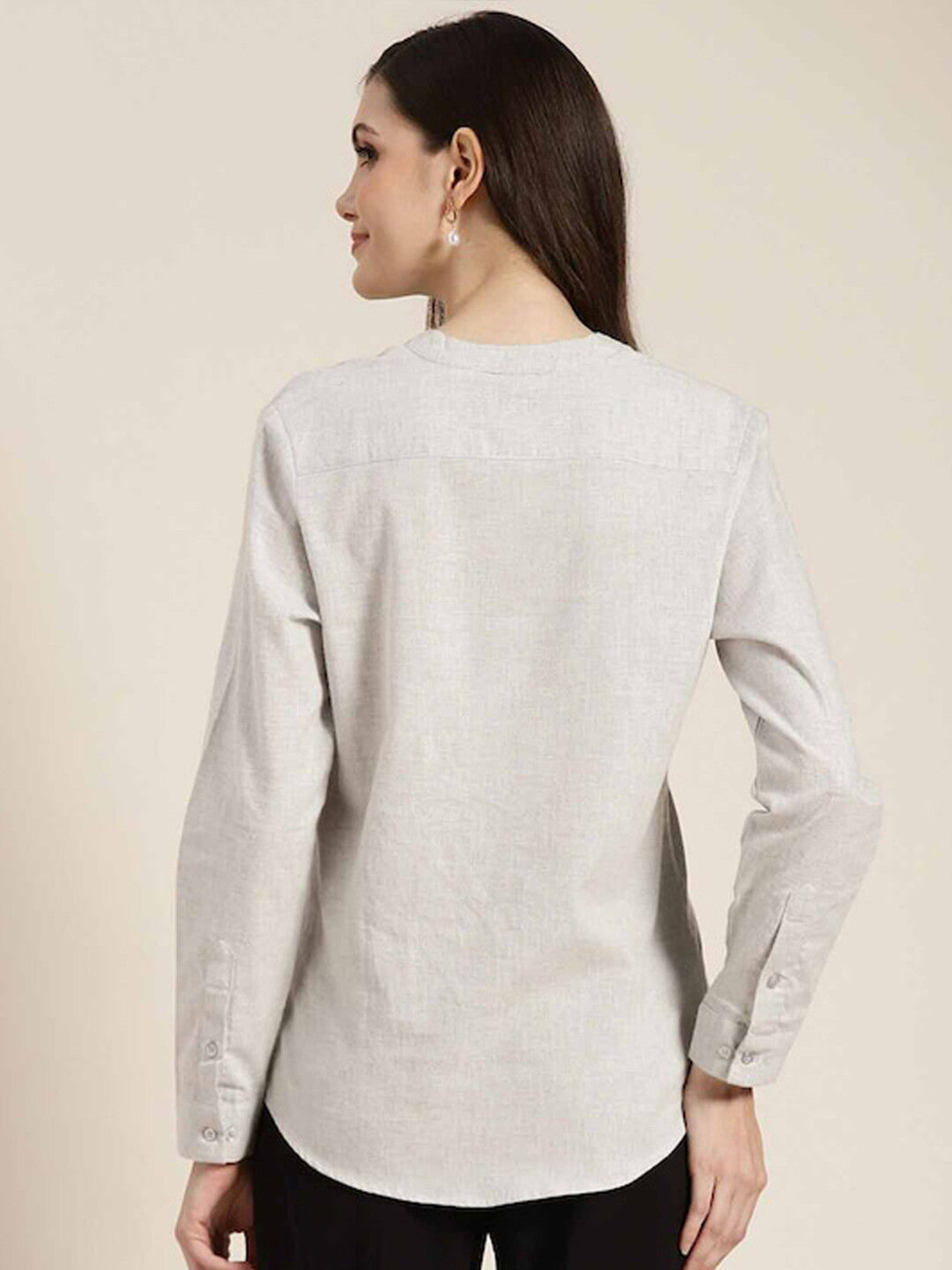 Hancock Women Grey Solid Pure Cotton Regular Fit Formal Top