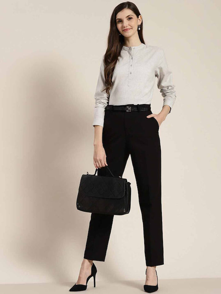 Hancock Women Grey Solid Pure Cotton Regular Fit Formal Top