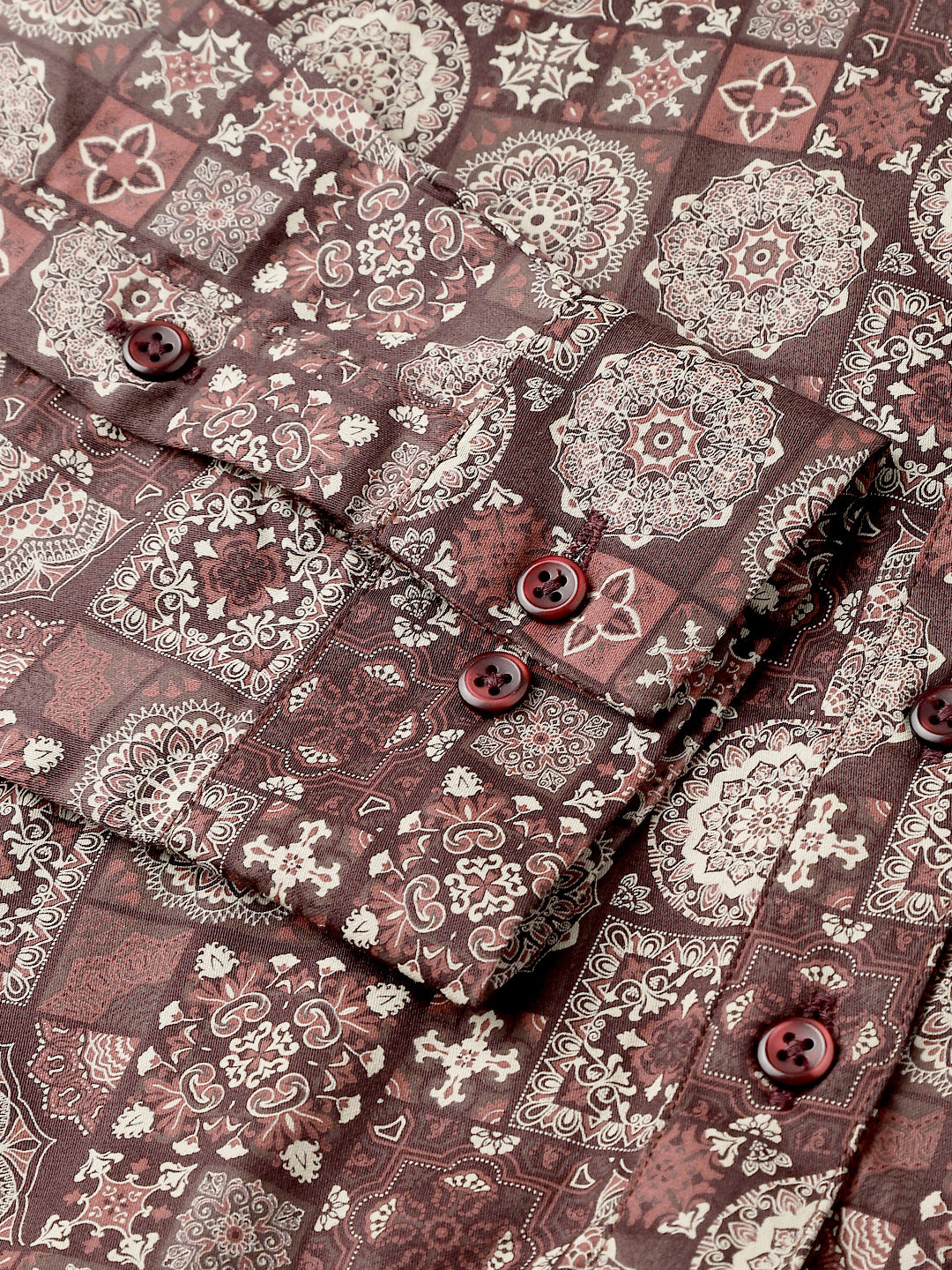 Women Maroon & Beige Printed Pure Cotton Regular Fit Formal Top