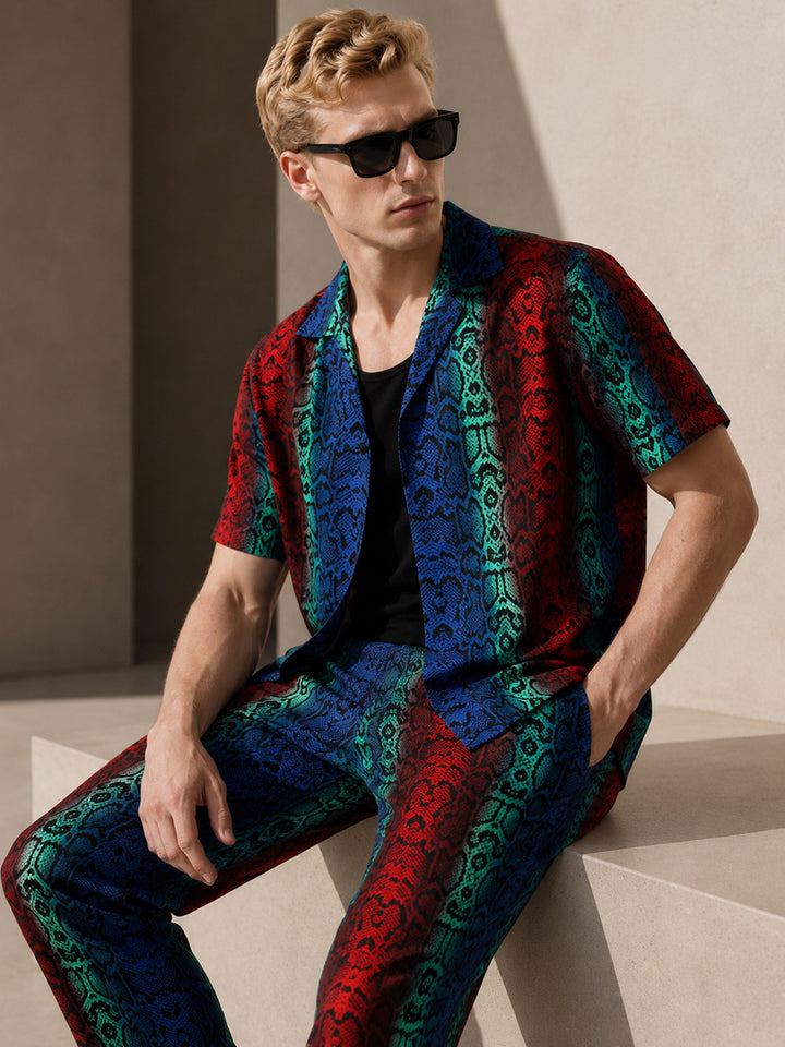 Men Black & Green Snake Printed Viscose Rayon Relaxed Fit  Co-ords Set