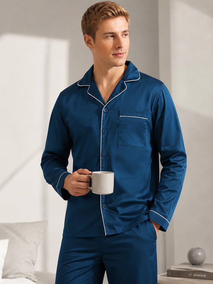 Hancock   Men   Turquoise Blue   Solids   Pure Cotton   Relaxed Fit   Night Wear   Night Suit