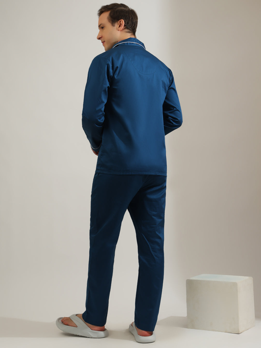 Hancock   Men   Turquoise Blue   Solids   Pure Cotton   Relaxed Fit   Night Wear   Night Suit