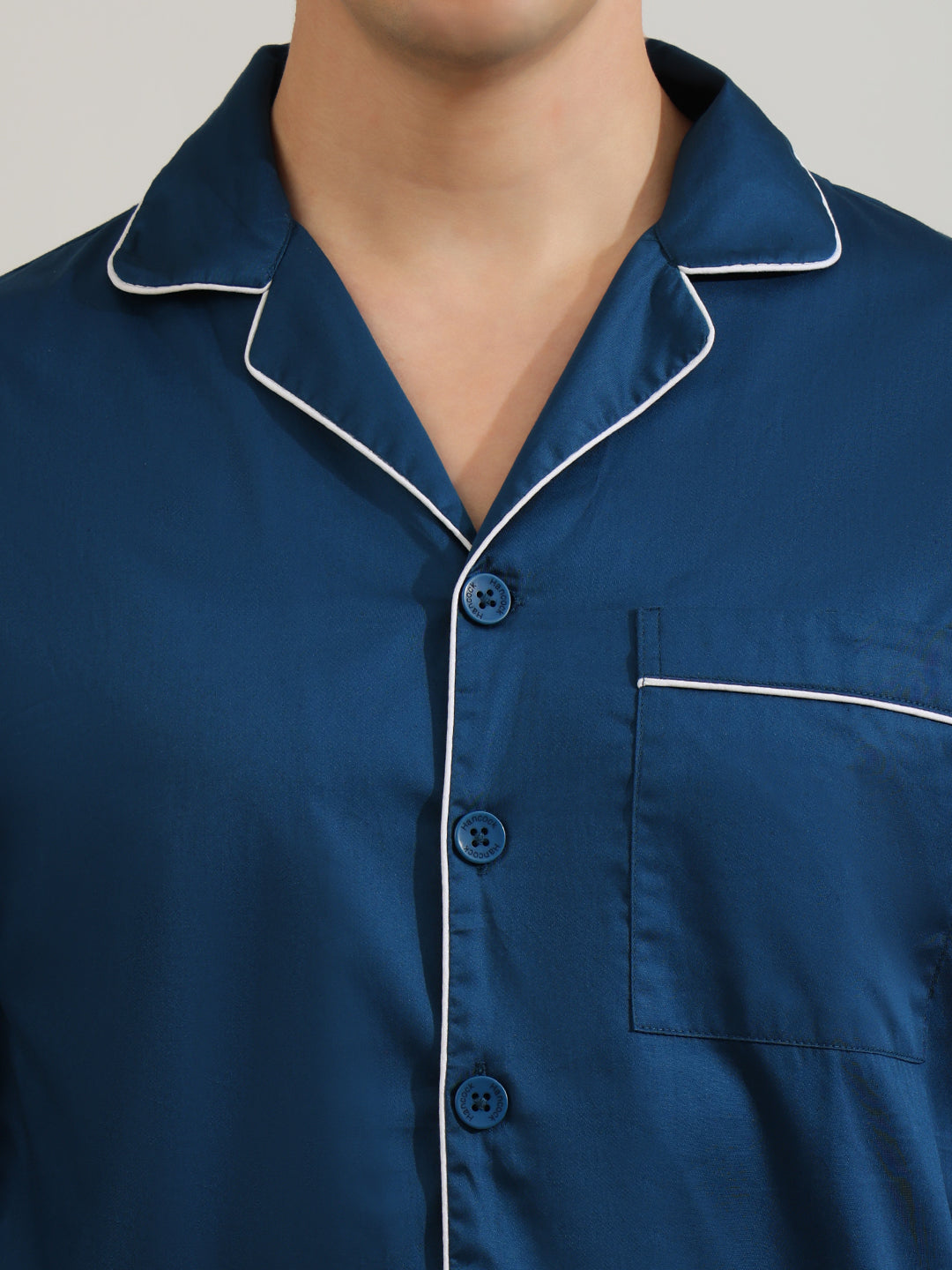 Hancock   Men   Turquoise Blue   Solids   Pure Cotton   Relaxed Fit   Night Wear   Night Suit