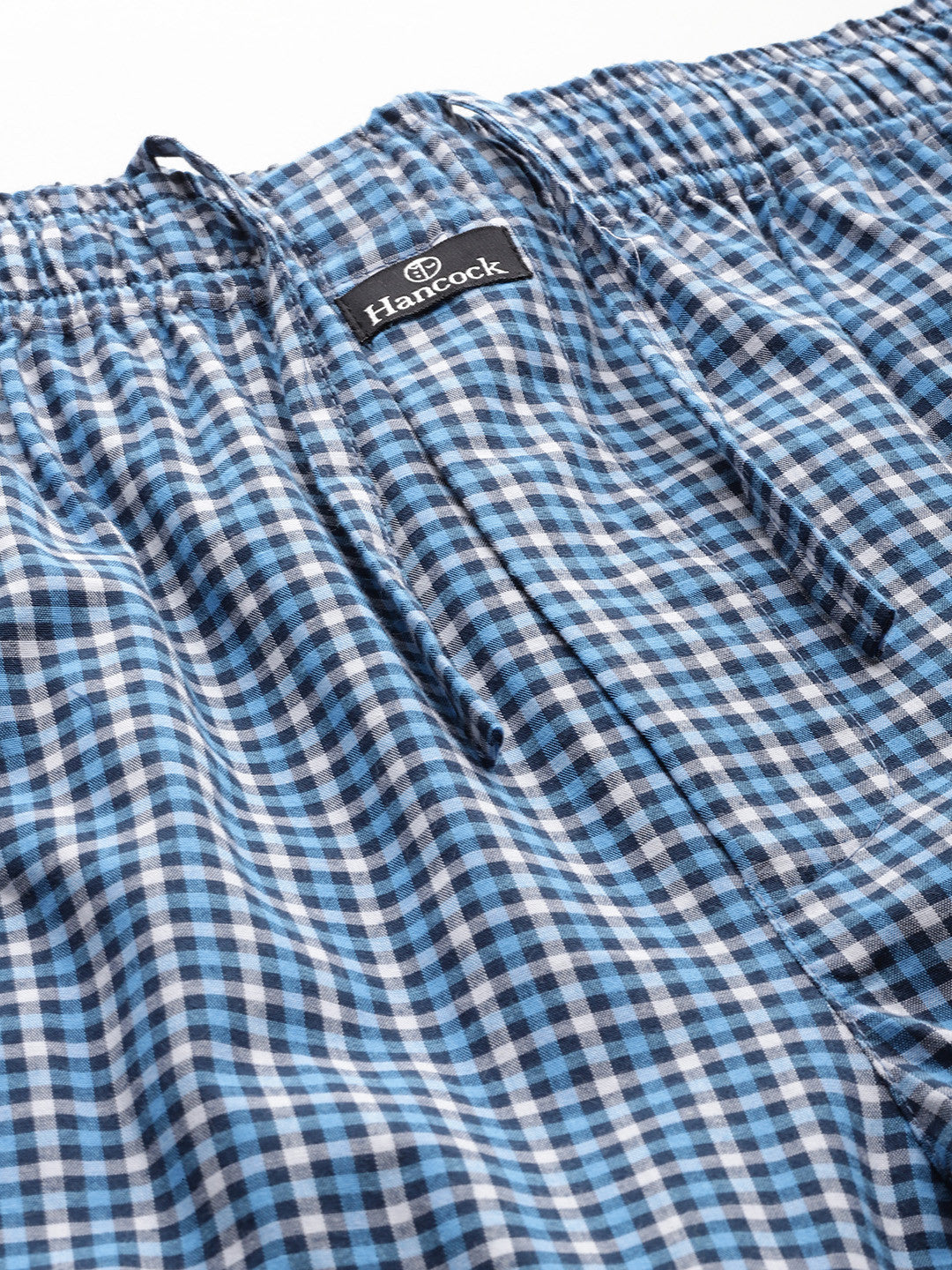 Hancock Men Blue Checked Pure Cotton Relaxed Fit Casual Night Suit