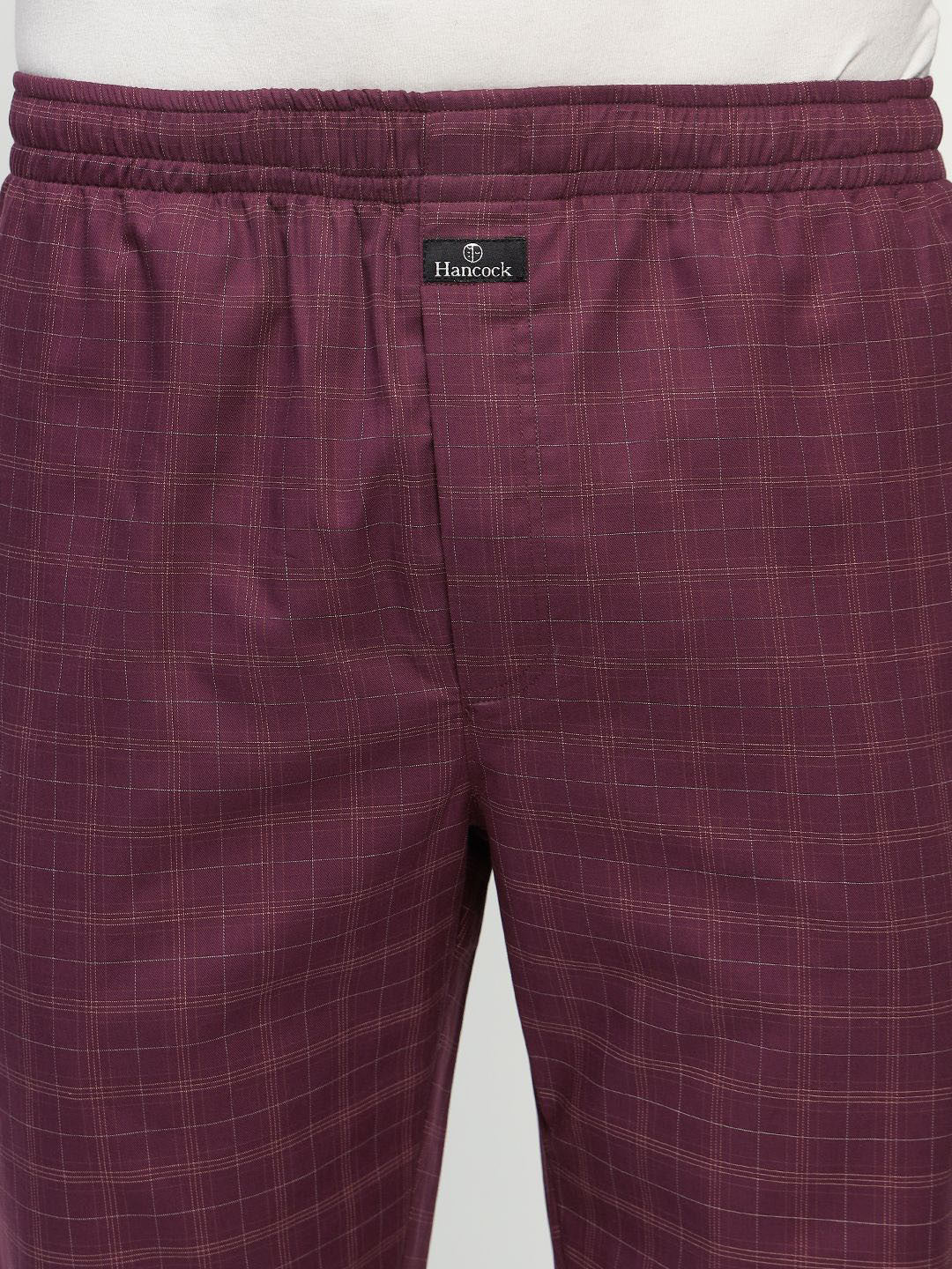 Hancock Men Burgundy Checked Pure Cotton Relaxed Fit Casual Night Suit