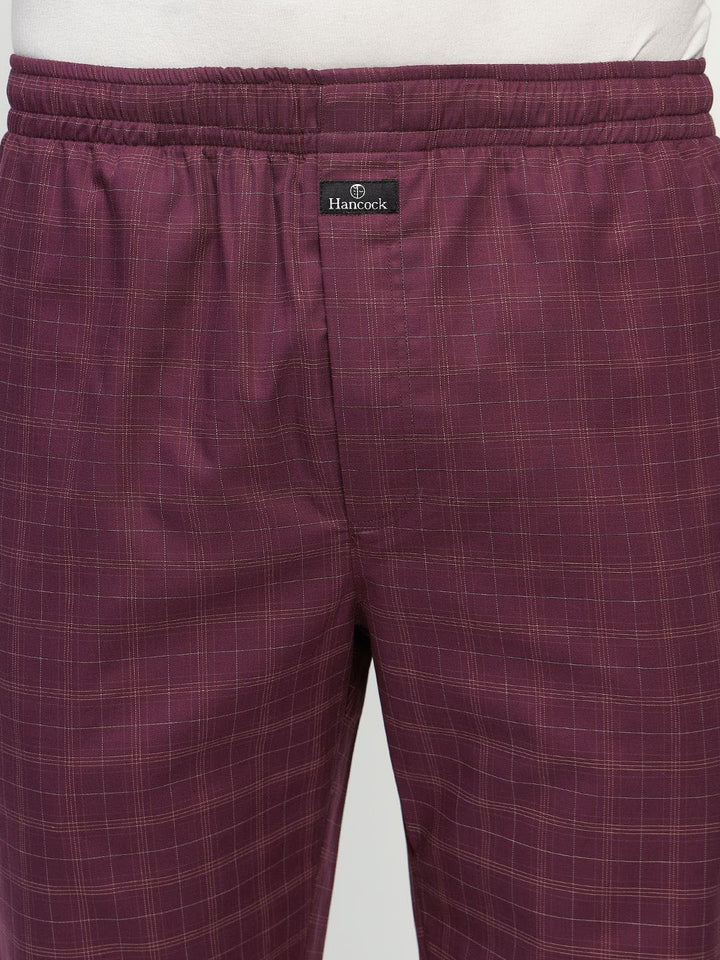 Hancock Men Burgundy Checked Pure Cotton Relaxed Fit Casual Night Suit