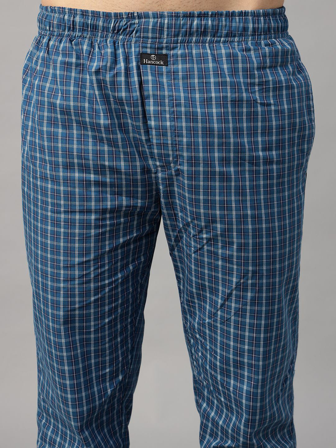 Hancock Men Blue Checked Pure Cotton Relaxed Fit Casual Night Suit