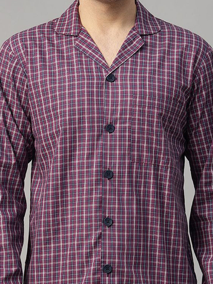 Hancock Men Purple Checked Pure Cotton Relaxed Fit Casual Night Suit