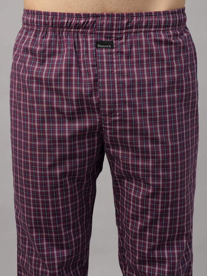 Hancock Men Purple Checked Pure Cotton Relaxed Fit Casual Night Suit