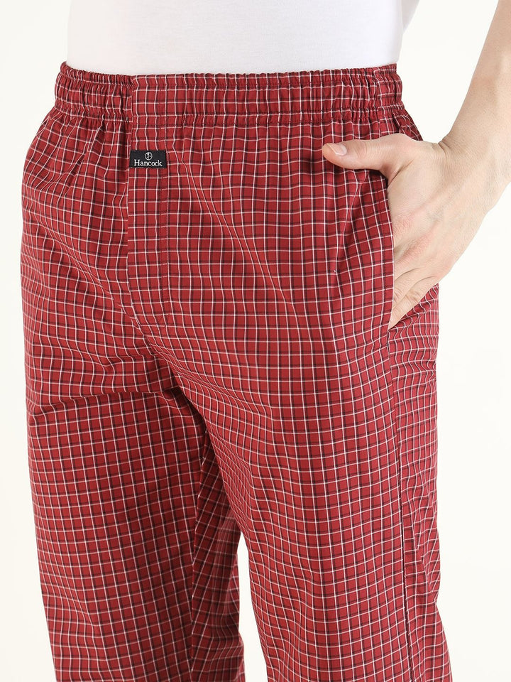 Hancock Men Red Checked Pure Cotton Relaxed Fit Casual Night Suit