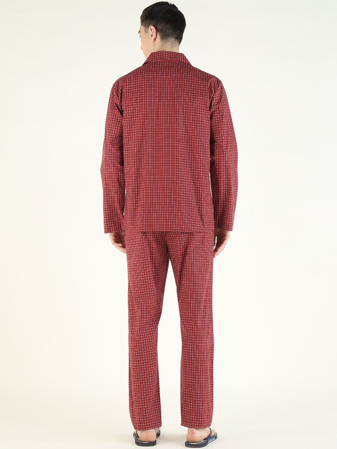 Hancock Men Red Checked Pure Cotton Relaxed Fit Casual Night Suit