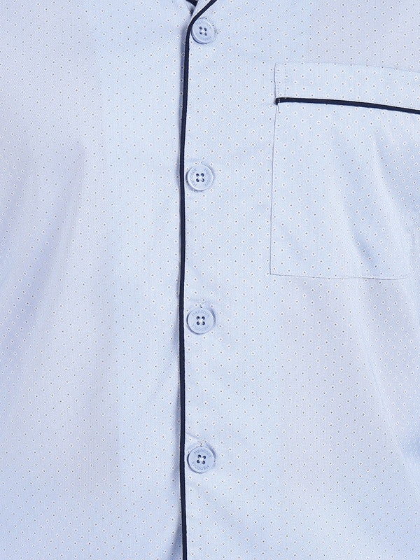 Men Blue Printed Pure Cotton Relaxed Fit Night Suit
