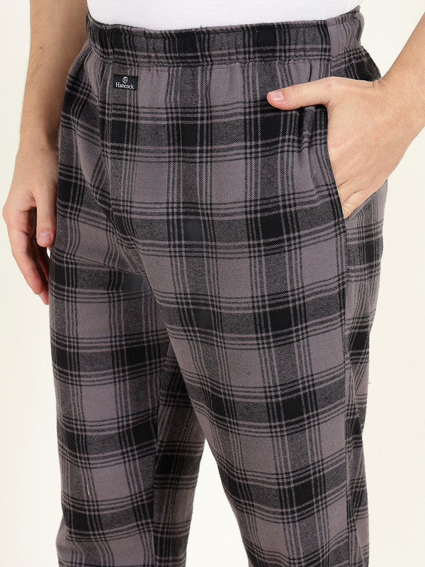 Men Grey & Black Checked Pure Cotton Relaxed Fit Night Suit