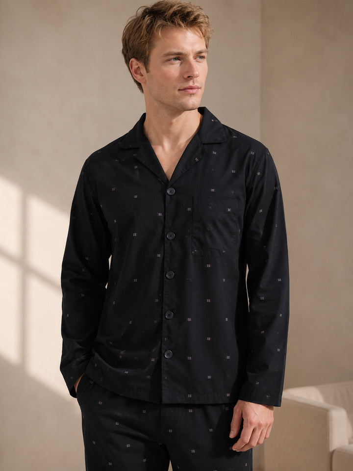 Hancock   Men   Black   Solids   Pure Cotton   Relaxed Fit   Night Wear   Night Suit