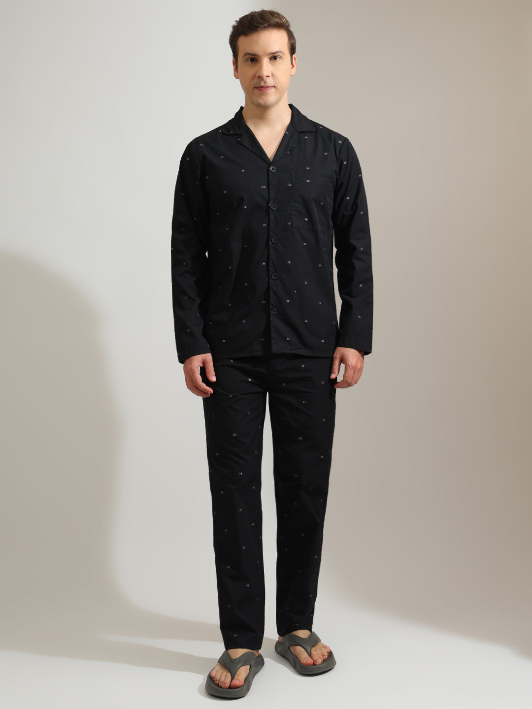 Hancock   Men   Black   Solids   Pure Cotton   Relaxed Fit   Night Wear   Night Suit
