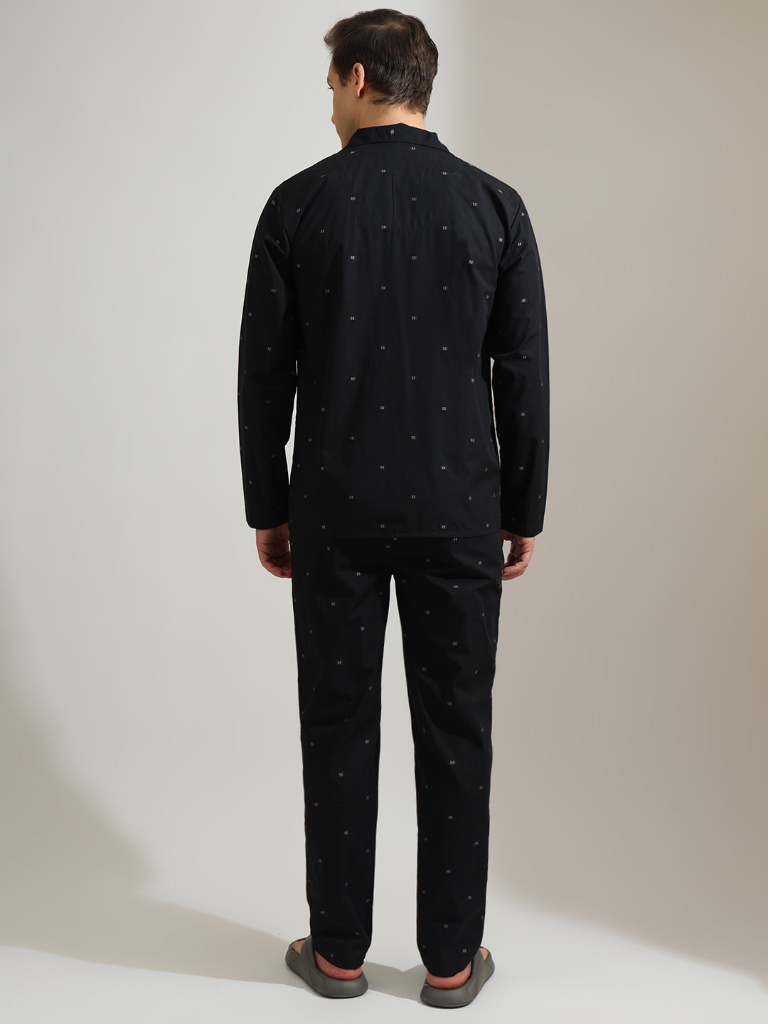 Hancock   Men   Black   Solids   Pure Cotton   Relaxed Fit   Night Wear   Night Suit