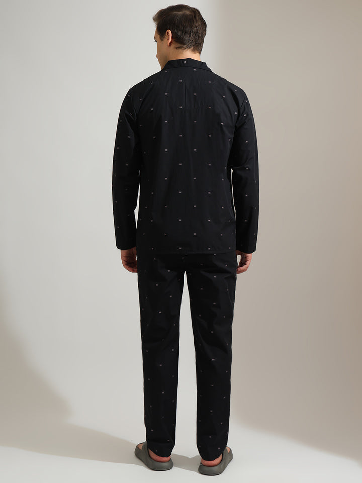 Hancock   Men   Black   Solids   Pure Cotton   Relaxed Fit   Night Wear   Night Suit