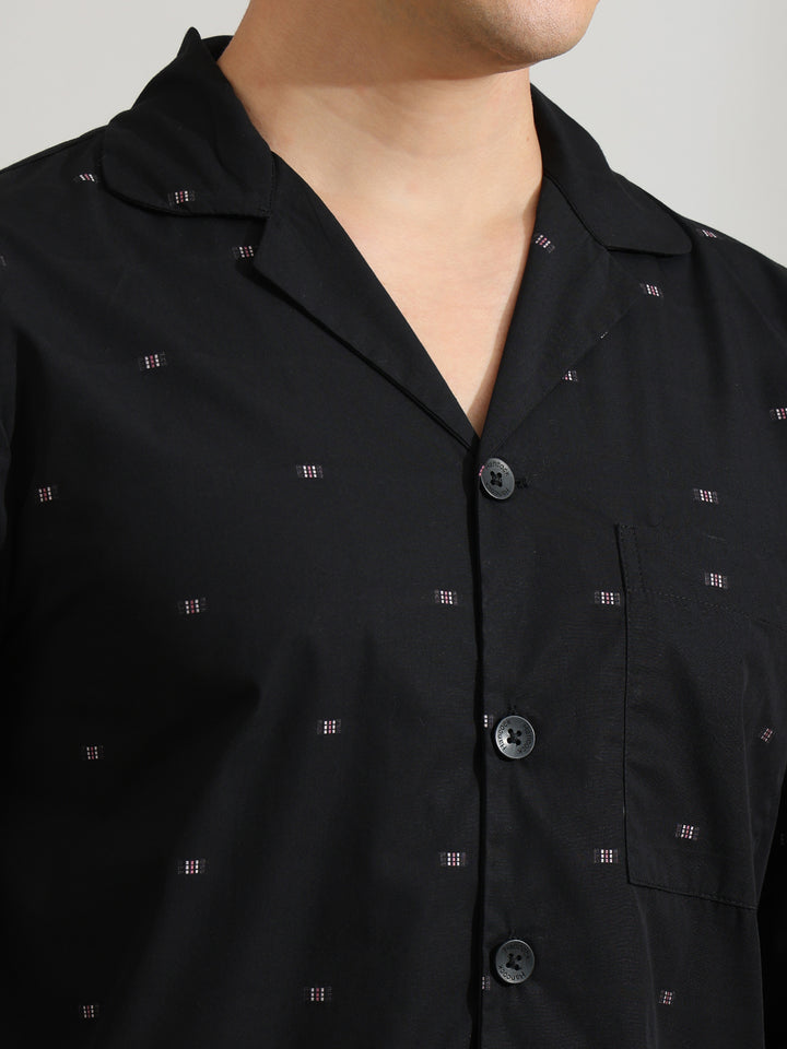 Hancock   Men   Black   Solids   Pure Cotton   Relaxed Fit   Night Wear   Night Suit