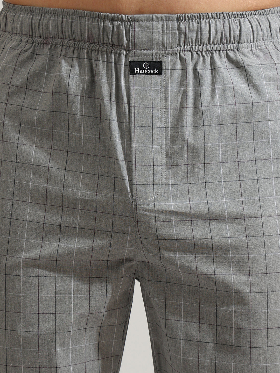 Hancock   Men   Grey   Checks   Pure Cotton   Relaxed Fit   Night Wear   Night Suit