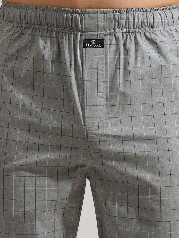 Hancock   Men   Grey   Checks   Pure Cotton   Relaxed Fit   Night Wear   Night Suit