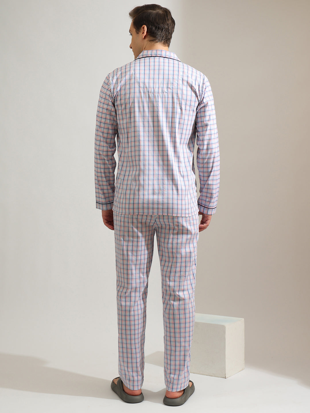 Hancock   Men   White & Multi   Checks   Pure Cotton   Relaxed Fit   Night Wear   Night Suit