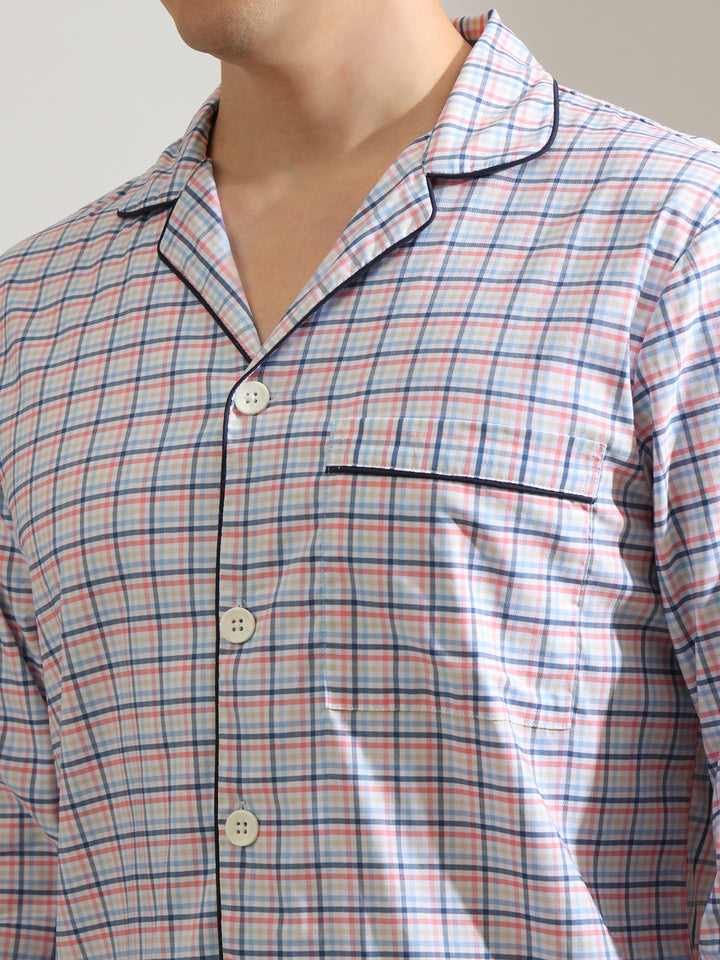 Hancock   Men   White & Multi   Checks   Pure Cotton   Relaxed Fit   Night Wear   Night Suit