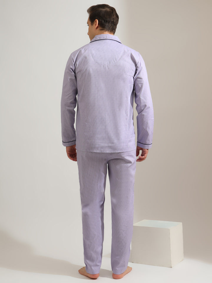 Hancock   Men   Lilac   Checks   Pure Cotton   Relaxed Fit   Night Wear   Night Suit