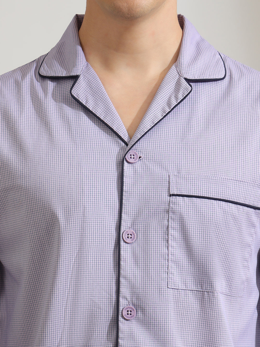 Hancock   Men   Lilac   Checks   Pure Cotton   Relaxed Fit   Night Wear   Night Suit