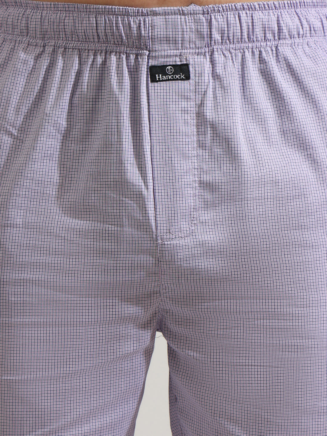 Hancock   Men   Lilac   Checks   Pure Cotton   Relaxed Fit   Night Wear   Night Suit