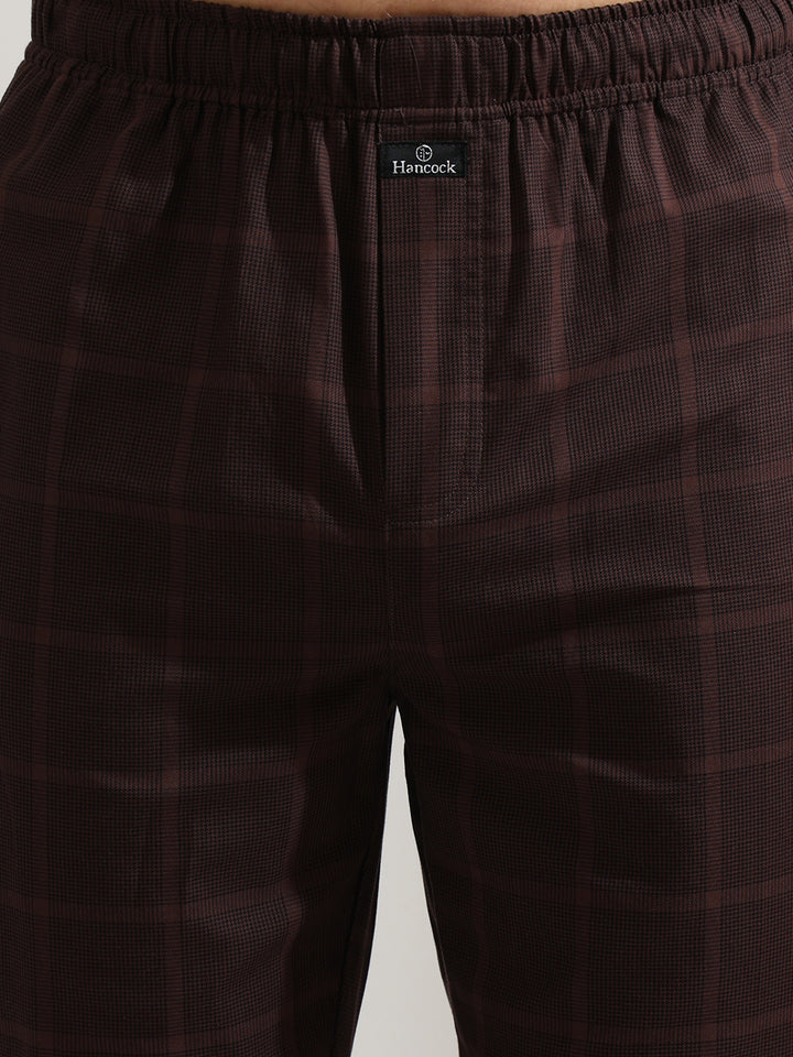 Hancock   Men   Brown   Checks   Pure Cotton   Relaxed Fit   Night Wear   Night Suit